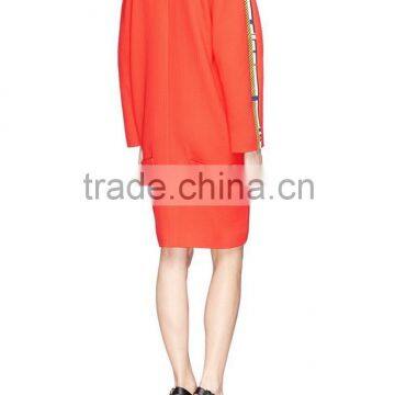 2015 Garment Factory Orange Stripe Zip Ladies Coat, Women Long Sleeve Jacket photo-3