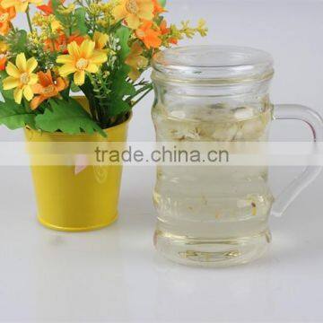 clear pyrex bamboo shape glass tea mugs with handle/borosilicate glass flower tea cups with lid and with infuser