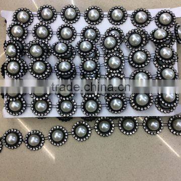 DIY sew on Half Round pearl & rhinestone cup chain garment accessories grey pearl chain