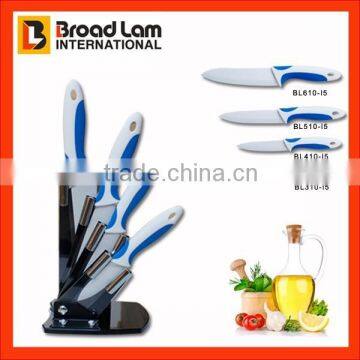 Vogue Double Injection ABS+TPR Coating Ceramic Knife set 4pcs in Acrylic Block