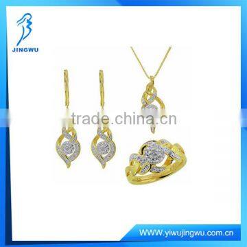 Jewelry White Diamond Gold Plated Ring, Earrings and Pendant Set