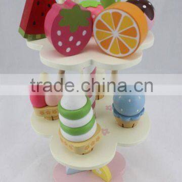 pretend play wooden ice cream and fruit toy set with display shelf