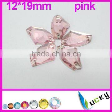 2014 New!Highest quality sew on rhinestones 12*19mm number 3071# Axe shape Pink color Strass crystal beads for Sewing