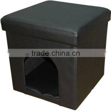 stronger!! Black PVC Leather foldable pet ottoman