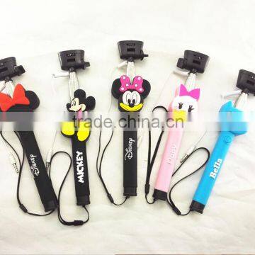 2014 popular cute cable wired smartphone self-pole monopod foldable selfie stick