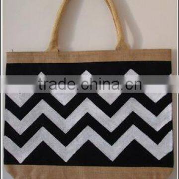 Black & White Color 2014 Chevron Jute Shopping Bag