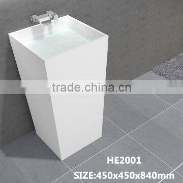 Solid Surface Stone Resin Square Free Standing Pedestal Resin Wash Basin,,Artificial Stone Freestanding Washing Basin photo-6