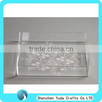 Customize designed lucite tray with handles screen printing patterns, plexiglass display tray, acrylic serving tray