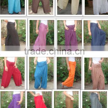 VTG RETRO oriental THAI COTTON HANDMADE HIPPIE BOHO HANDMADE PRINT Unisex thai fisherman long BB PANTS