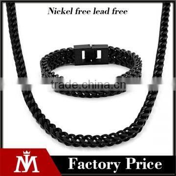 Mens jewelry 316l stainless steel black plated statement chain necklace jewelry set