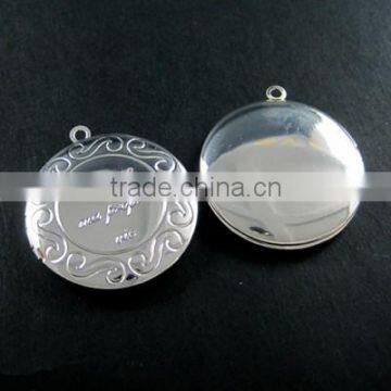 32mm Silver Plated Brass Antiqued French Plus Que ma Propre Vie Round Photo Locket Pendant 1112015 photo-2