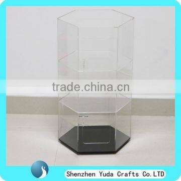 360 degree hexagons acrylic cabinet with door clear rotatable case