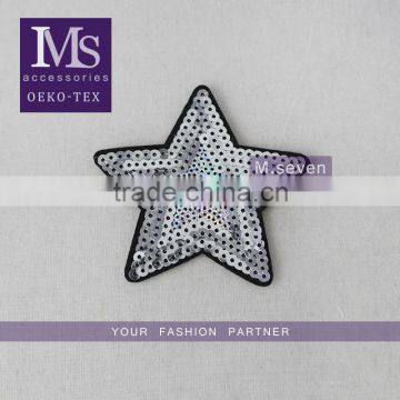 new fashion white color custom star design sequin applique star pattern embroidery patch for jeans