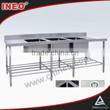 Kitchen Stainless Steel Equipment/ Triple Sink Bench with Pot Shelf