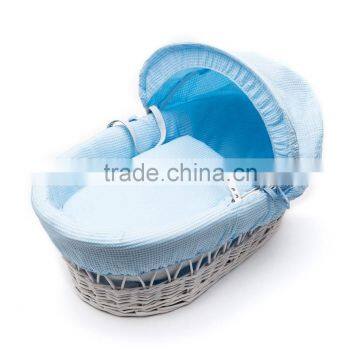 wholesale cheap white bassinet wicker baby basket with blue mattress for sale