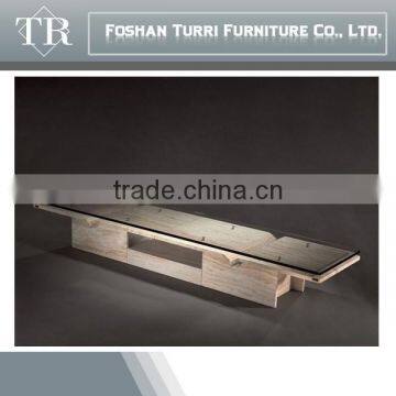 Latest Design Iran Travertine Marble TV Stands Glass Top