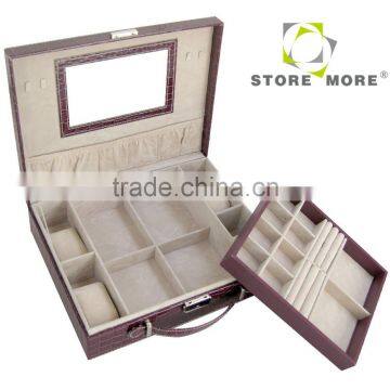 Leather Watch Organizer Storage Case Jewelry Box With Lock & Mirror photo-4