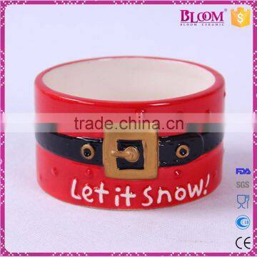 Christmas Design Red Round Ceramic Pet Bowl photo-2