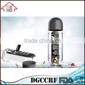 600ml Sport Water Bottle Built-in Daily 7 Daily Pill Box Vitamin Organizer photo-2