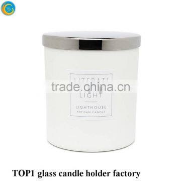 Matte Black White Glass Candle Holder With Wooden Lid