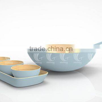 Set Handmade Bamboo Salad Bowls and Spoons, Lacquered Bamboo Products photo-4