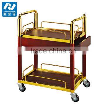 Hotel Golden Beverage Serving Cart Wine Rolling Trolley photo-3