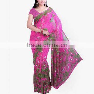 2016 Indian Traditional Saree Print Series Chiffon Long Irregular Women Dress photo-3