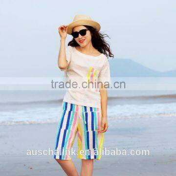 OEM Service Outdoor Fashion Colorful Stripe Beach Girl Short Pants photo-2