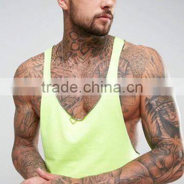 Best Price New Design Summer Cool Custom Hi Vis Yellow Color Gym Wear Comfortable 100% Cotton Fashion Men's Sport Tank Vest photo-3