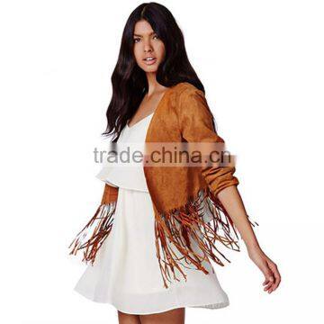 HAODUOYI Autumn Women Synthetic Suede Short Style Blazer Tassel Jacket photo-4