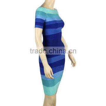 High Quality Short Sleeve Blue Gradient Bandage Dress New Arrival Cute Brand Dress photo-5