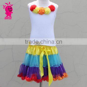 Baby First Birthday Outfit Kids Rainbow Skirt Photo Prop Girls White Cotton Tank Top With Rainbow Chiffon Pettiskirt Sets photo-2