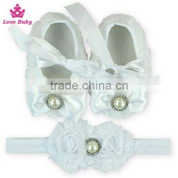 Fancy Polka Dot Floral Newborn Crib Shoes Baby Shoes Matching Headband photo-4