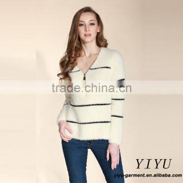 Latest Fashion Pullover Korean Design Stripe Fuzzy Warm Winter Sweater With Zipper photo-2