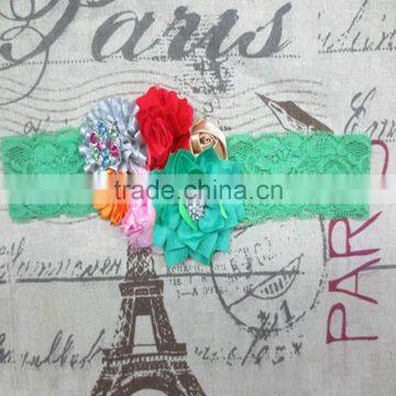 Vintage Girl Wedding Baby Headband Wholesale, Rosette Elastic Lace Hairbands Handmade photo-3