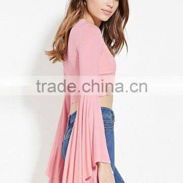 Women's Fashion Deep V Neck Sexy Trumpet Sleeve t Shirt Wholesale photo-4