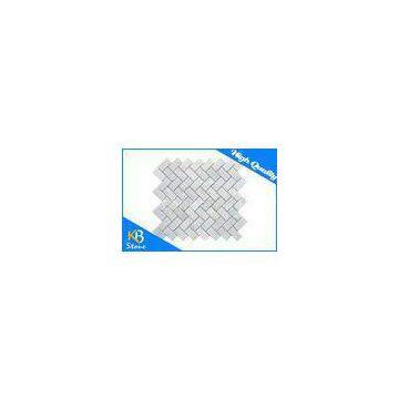 Irregular Honed Bianco Herringbone Marble Mosaic Tiles Carrara White For Home Decoration