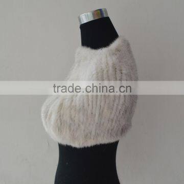 SJ913-03 Wholesale Elastic Net Knitting White Mink Fur Stole photo-2