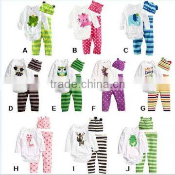 2016 autumn 3 pcs/lot animal pattern baby clothing with hat