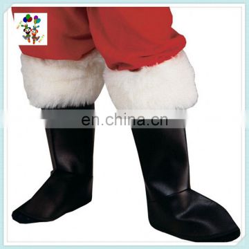 Christmas Party White Fur Top Black Santa Boot Shoe Covers HPC-1074