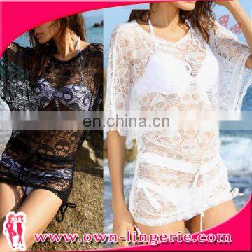 2016 Summer Women White or Black Lace See Through Lace Swim Suit Cover up photo-4