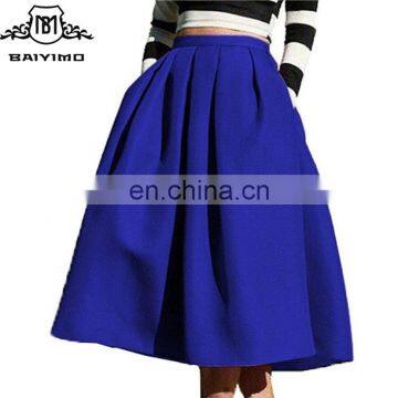 High Quality Woman' High Waisted A-Line Flare Pocket Pleated Midi Skirt