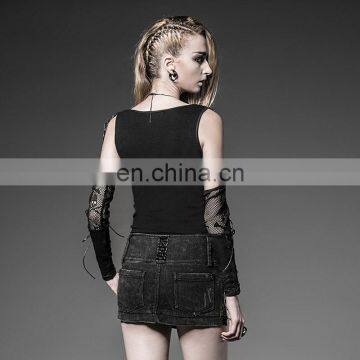 Black Vintage Denim Mini Skirt Q-218 Punk Rave photo-4