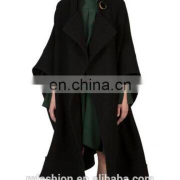 Ladies Oversized Wool-blend Cape Buckled Collar Open Front Heating Mantle Dust Coat