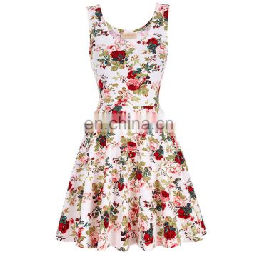 Kate Kasin Stylish & Slim Fit Sleeveless U-Neck Floral Print Casual Summer Dress KK000297-2