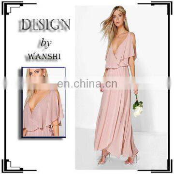 2016 Elegant Women Clothing V-neck Chiffon Double Layer Wrap Maxi Dress