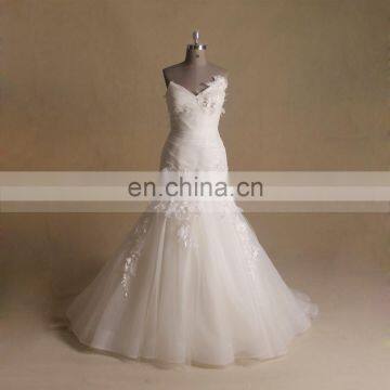 Graceful Mermaid Sweet Heart Pleated Bottom ORG Wedding Dress With Handmade Flowers