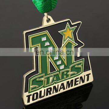 Gold plated super quality logo debossed with color filled in tournament medal