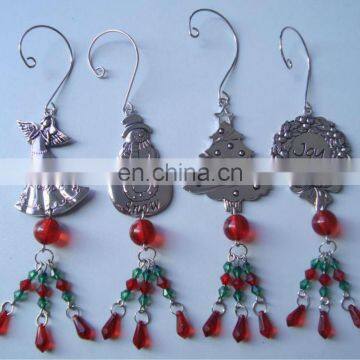 silver metal christmas ornament with acrylic beads total 12 designs