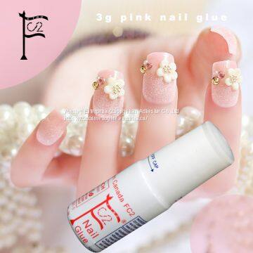 3g pink Nail glue cyanoacrylate nail art for stick fake/artificial nail